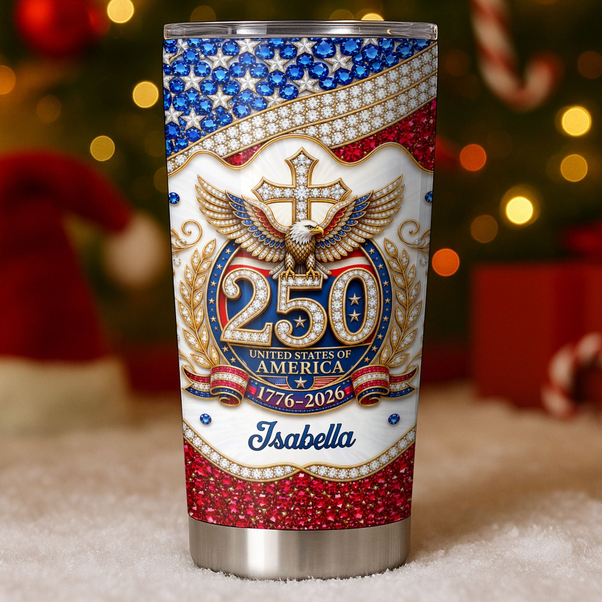 Personalized 20oz Stainless Steel Tumbler with Eagle Cross Design - Custom Gift for Family & Independence Day