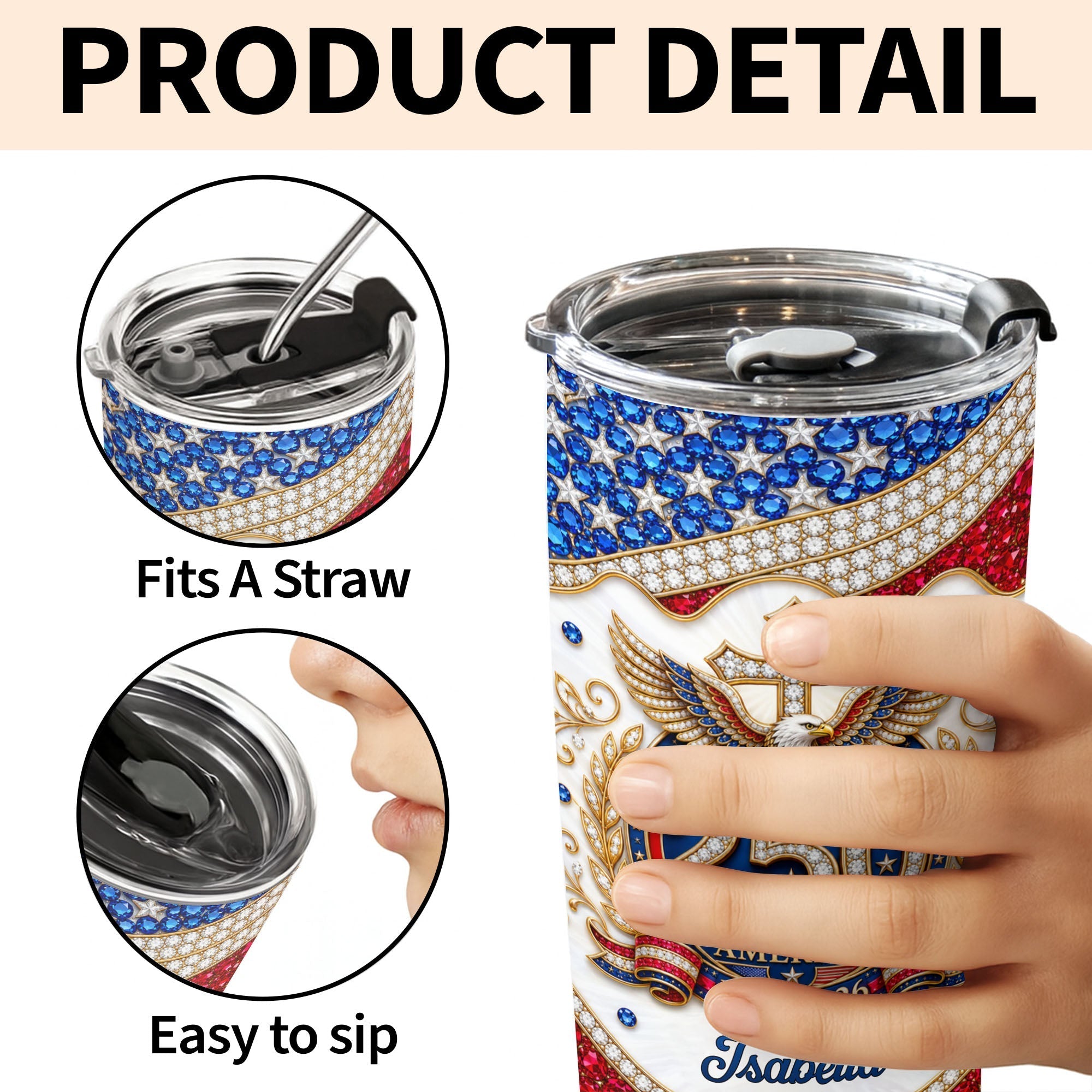 Personalized 20oz Stainless Steel Tumbler with Eagle Cross Design - Custom Gift for Family & Independence Day