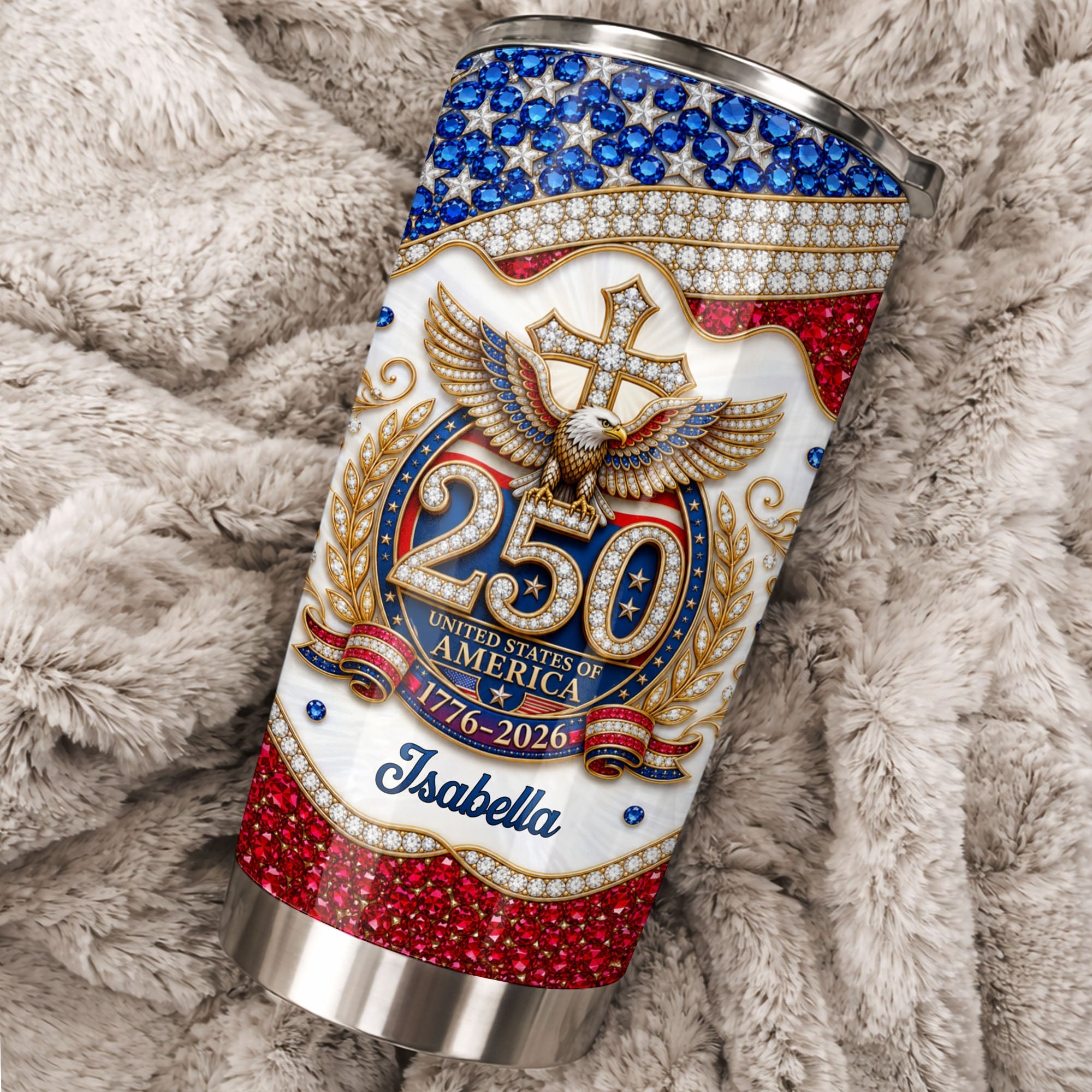 Personalized 20oz Stainless Steel Tumbler with Eagle Cross Design - Custom Gift for Family & Independence Day