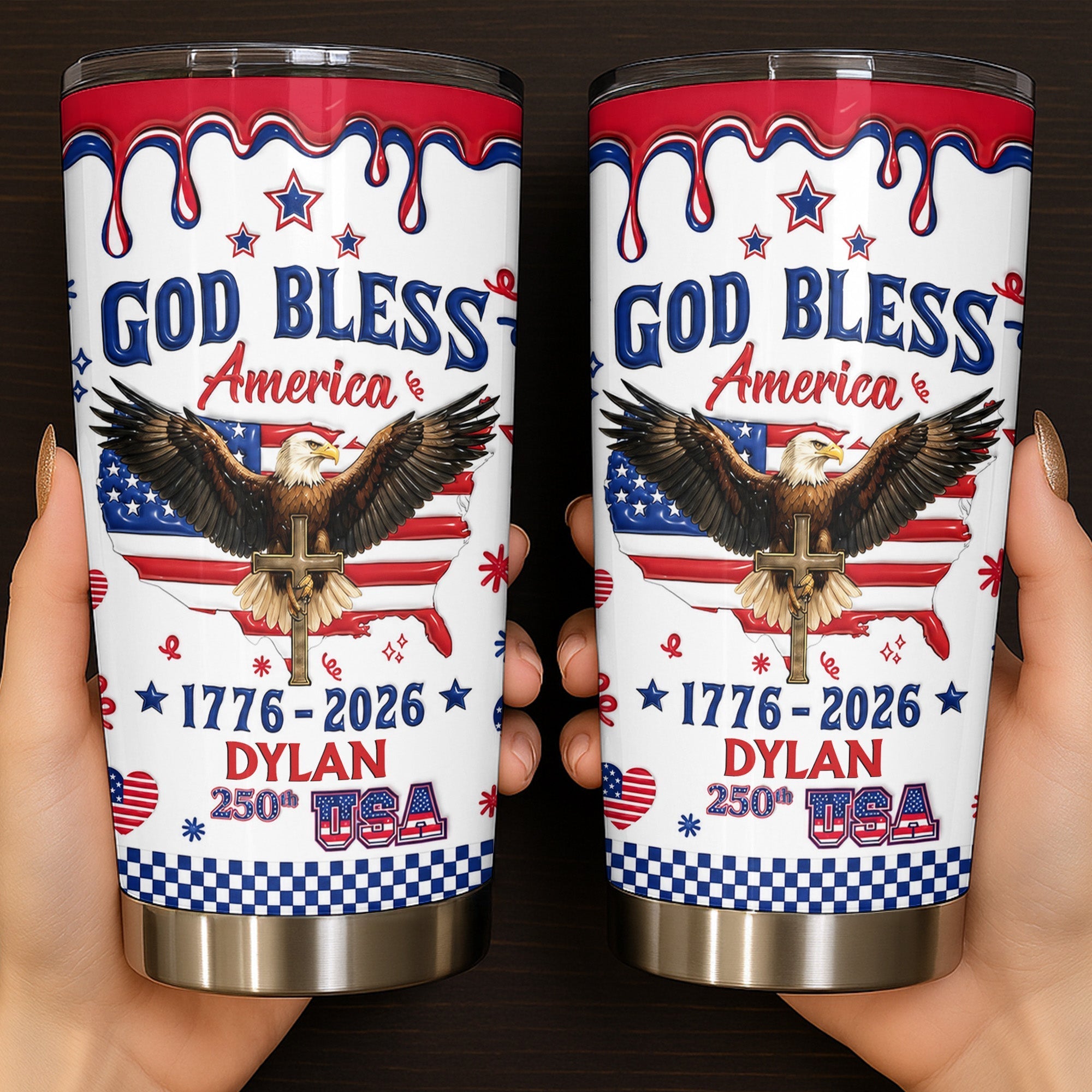 Personalized 20oz Stainless Steel Tumbler Custom Eagle USA Gift for Dad