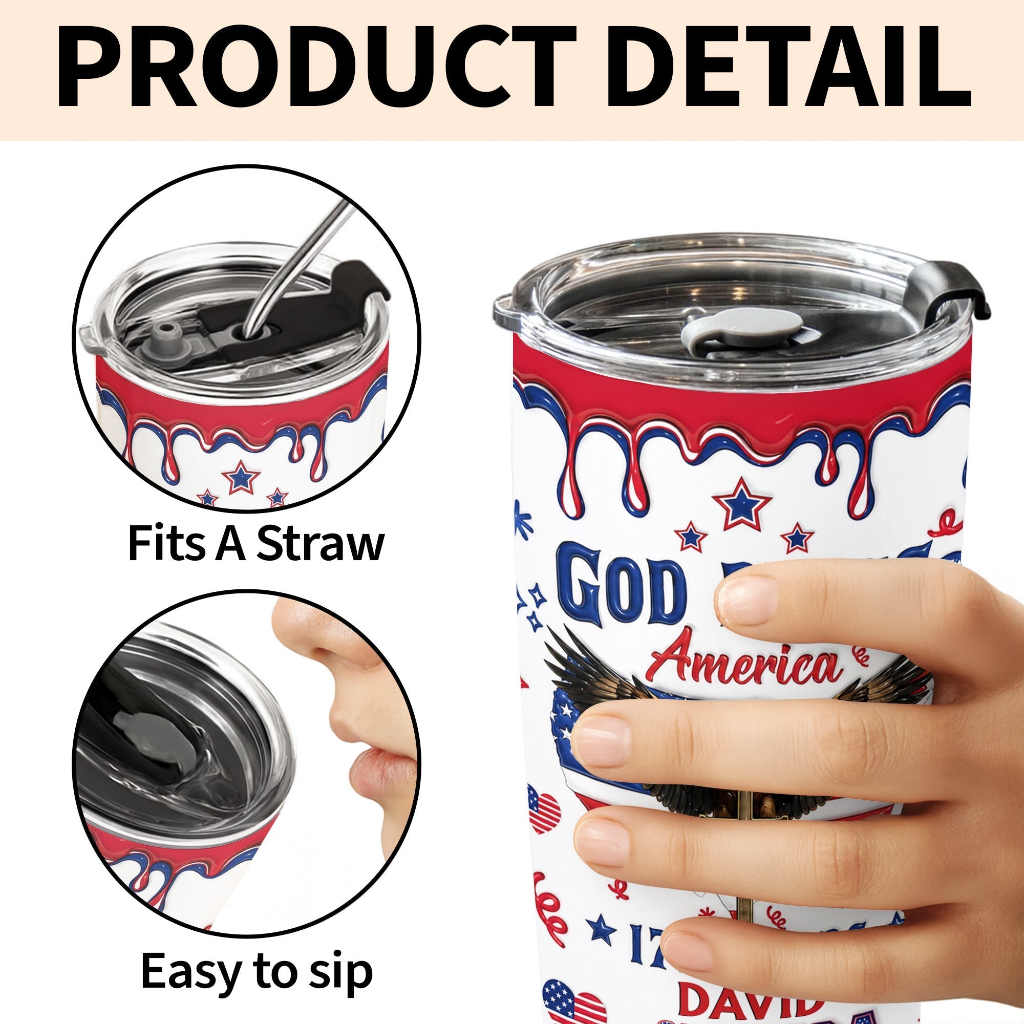 Personalized 20oz Stainless Steel Tumbler Custom Eagle USA Gift for Dad