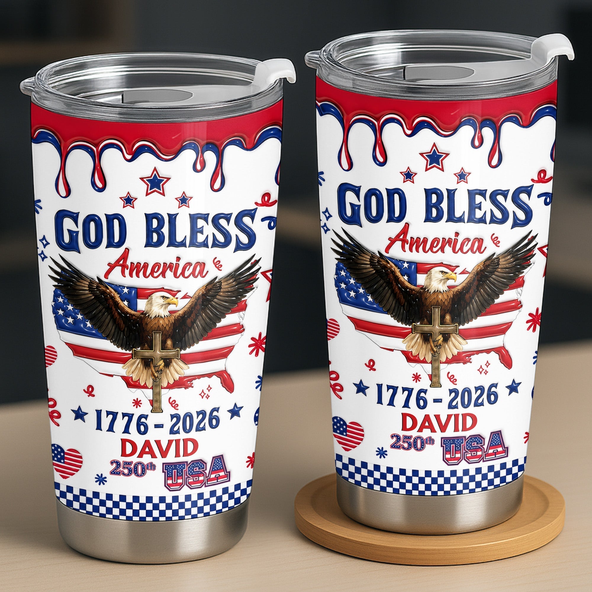 Personalized 20oz Stainless Steel Tumbler Custom Eagle USA Gift for Dad