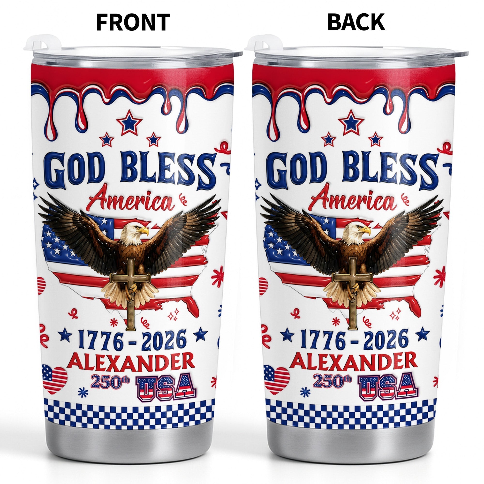 Personalized 20oz Stainless Steel Tumbler Custom Eagle USA Gift for Dad