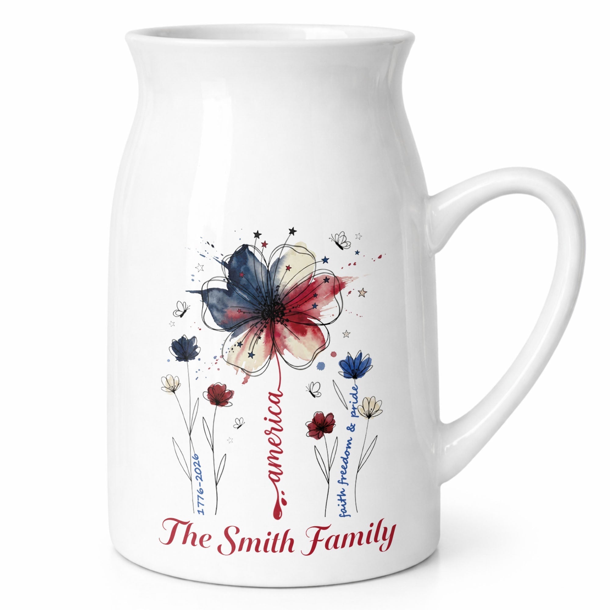 Personalized Ceramic Flower Vase USA Flag Gift for Family