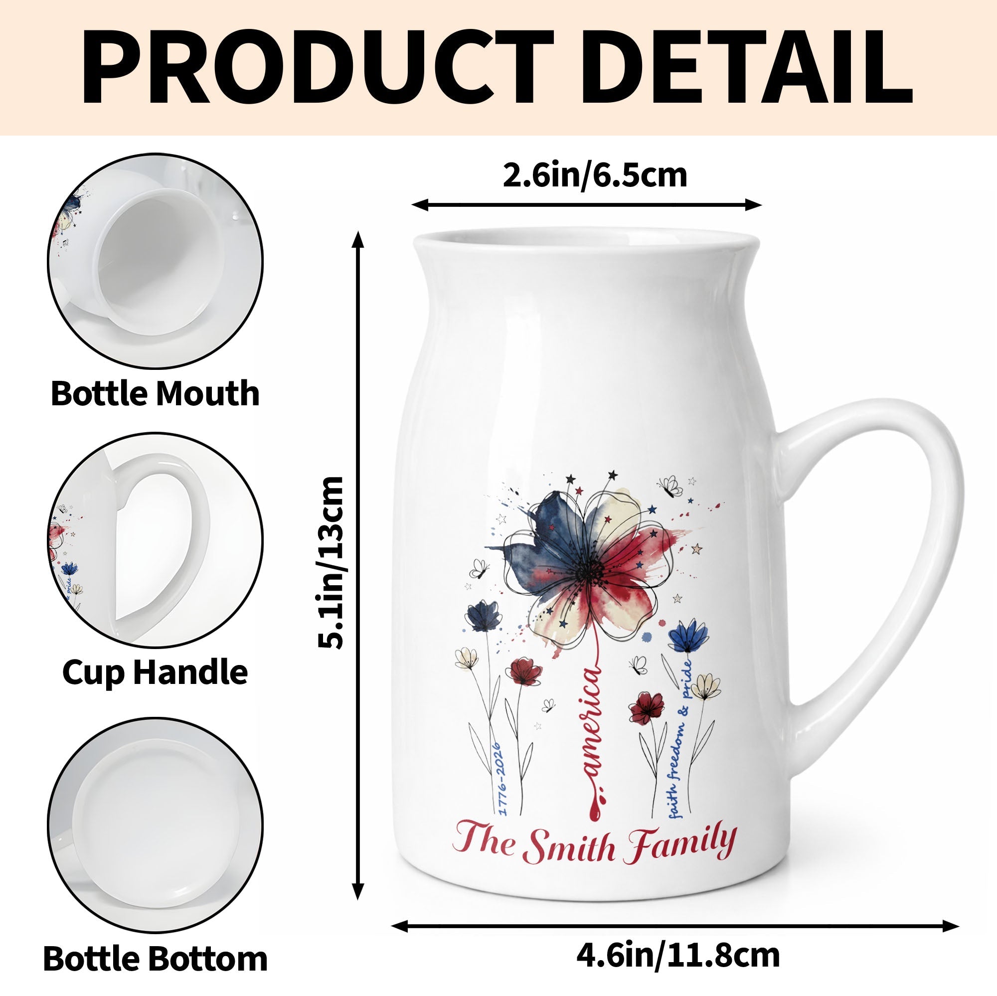 Personalized Ceramic Flower Vase USA Flag Gift for Family