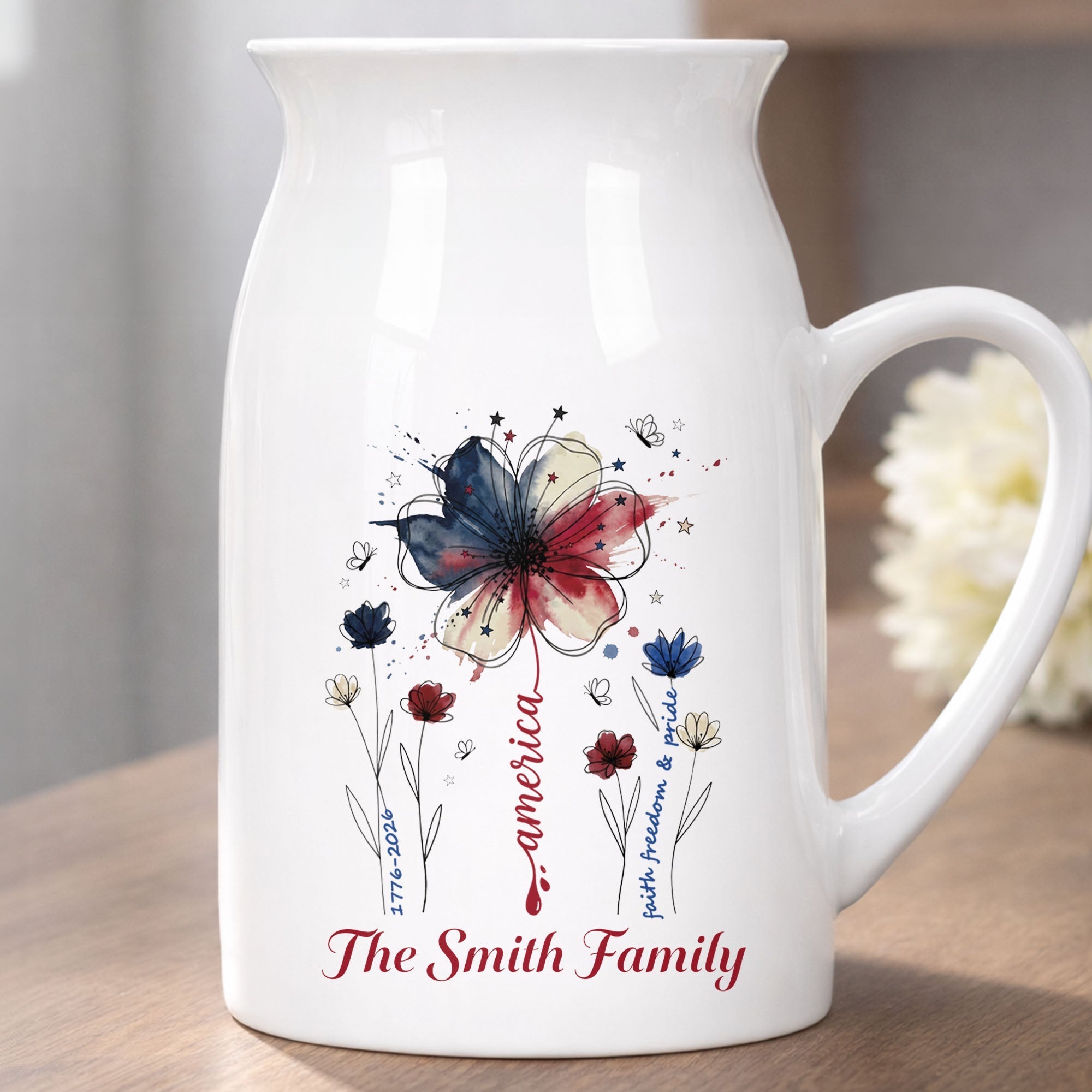 Personalized Ceramic Flower Vase USA Flag Gift for Family