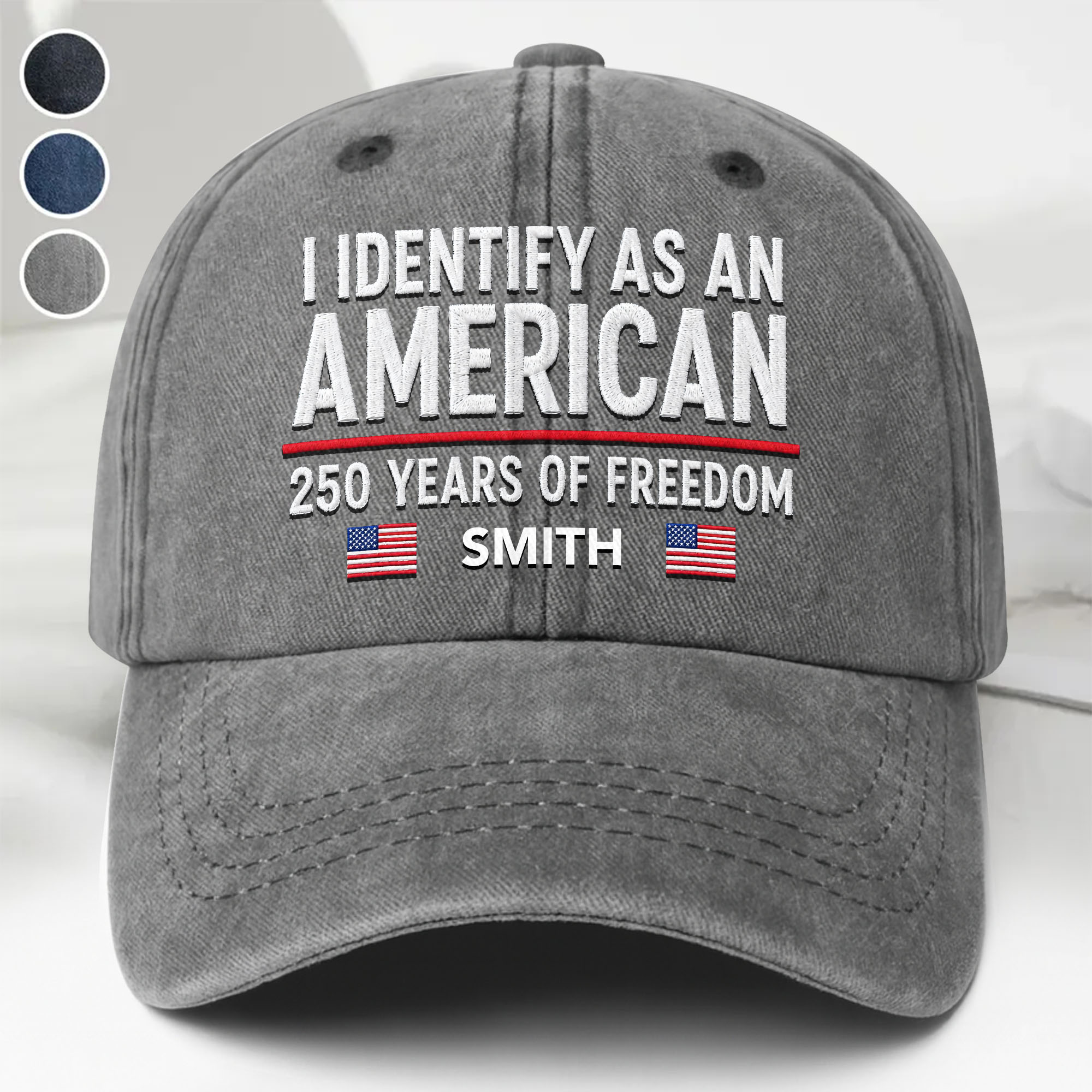 Personalized Washed Denim Cap American Flag Gift for Dad
