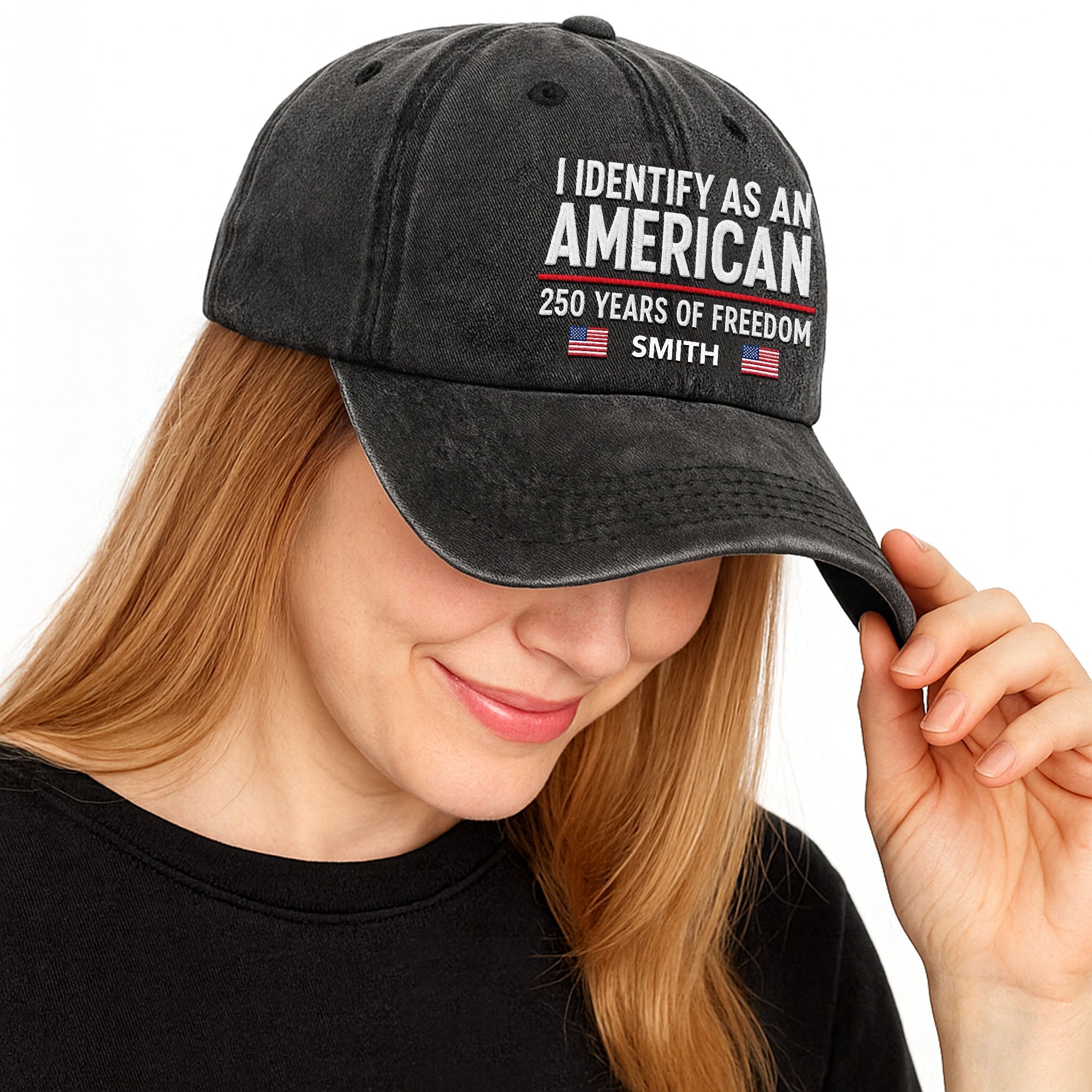 Personalized Washed Denim Cap American Flag Gift for Dad