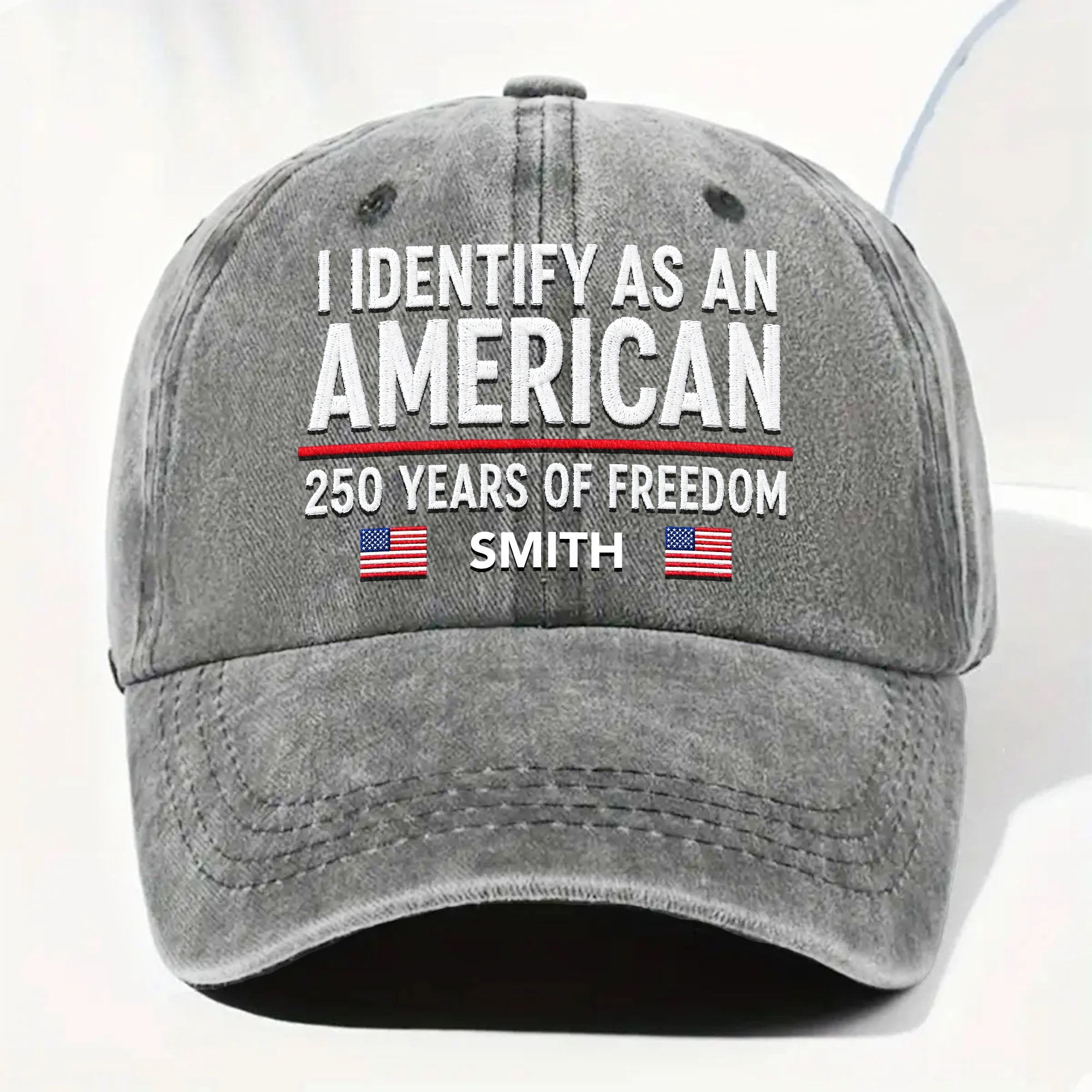 Personalized Washed Denim Cap American Flag Gift for Dad
