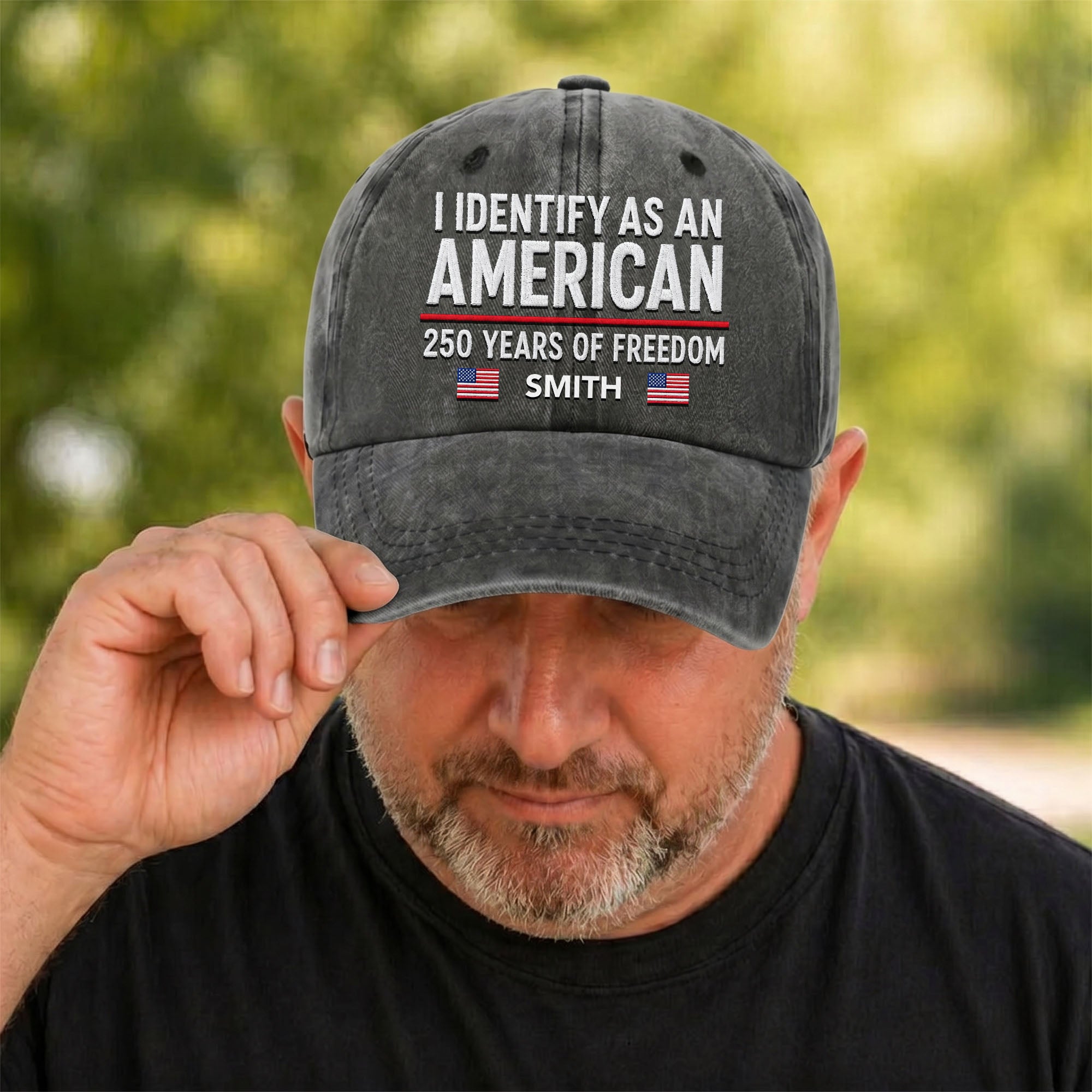 Personalized Washed Denim Cap American Flag Gift for Dad