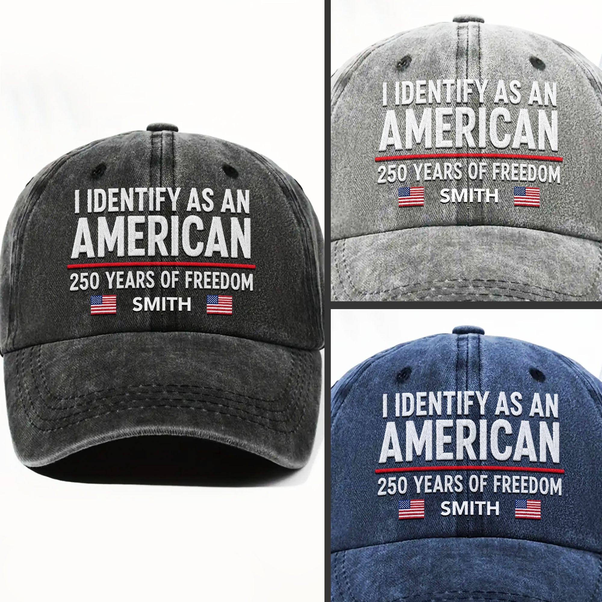 Personalized Washed Denim Cap American Flag Gift for Dad