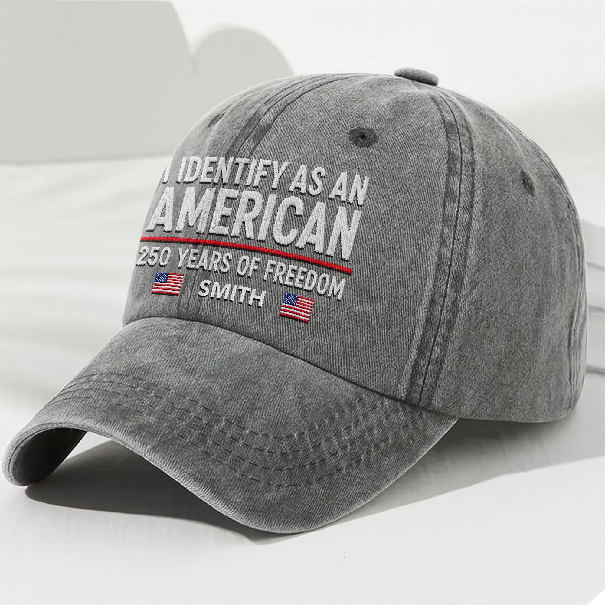 Personalized Washed Denim Cap American Flag Gift for Dad