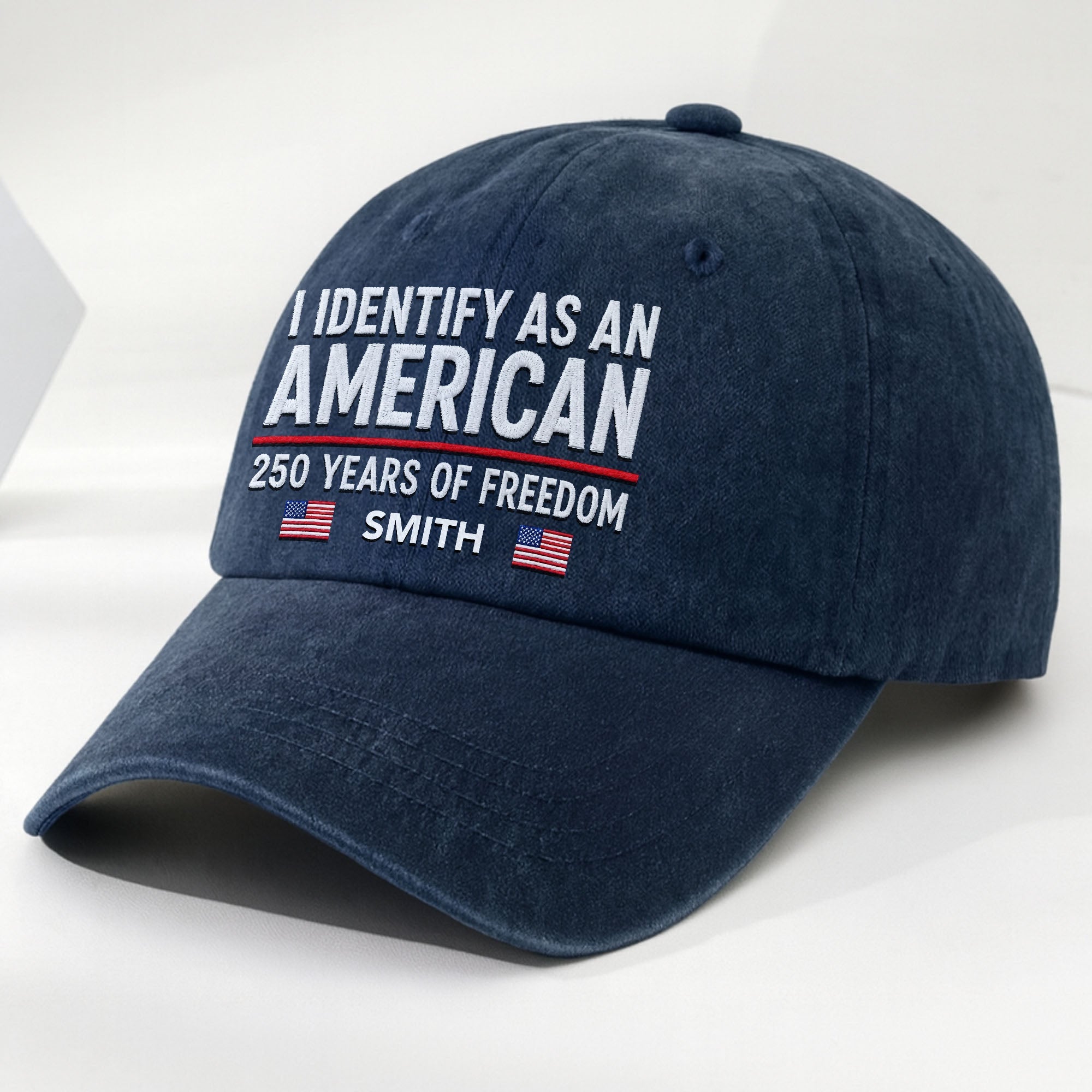 Personalized Washed Denim Cap American Flag Gift for Dad