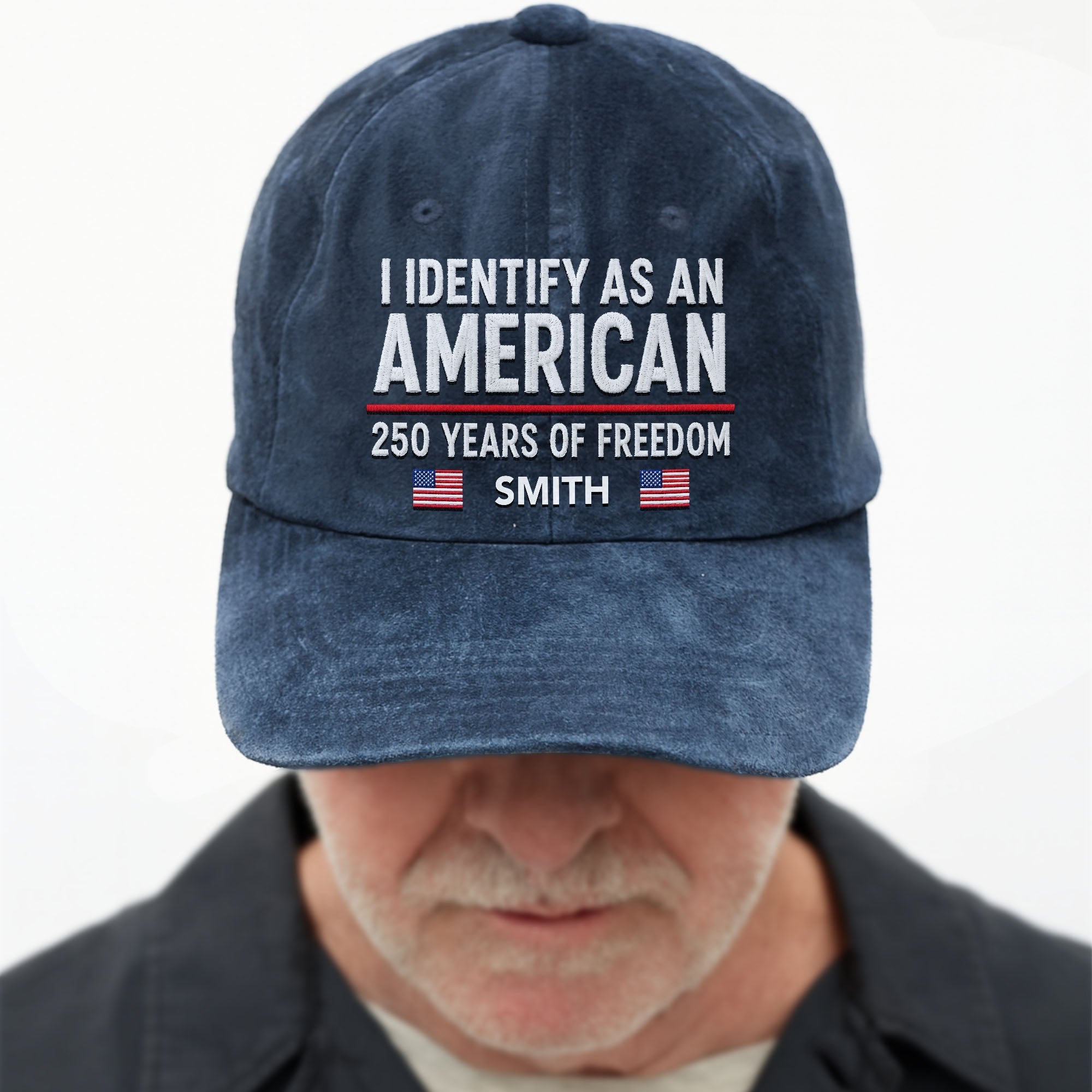 Personalized Washed Denim Cap American Flag Gift for Dad