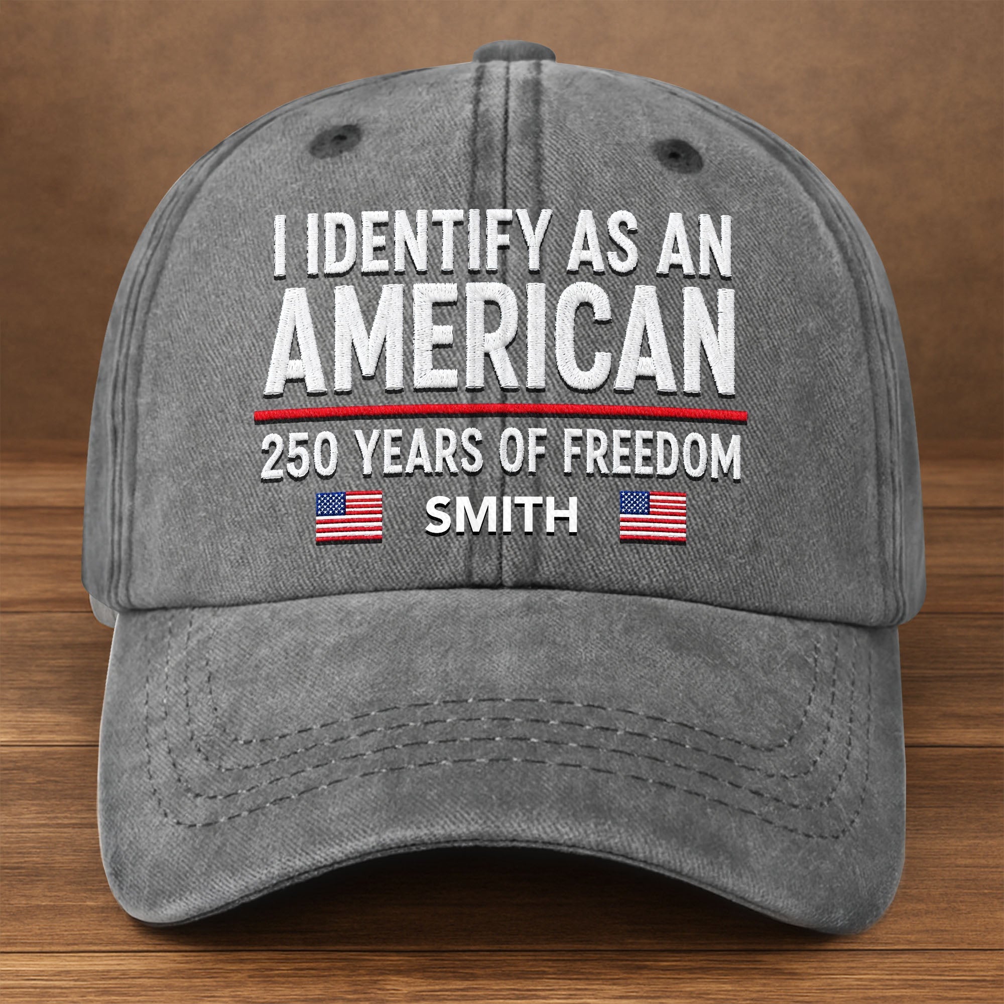 Personalized Washed Denim Cap American Flag Gift for Dad