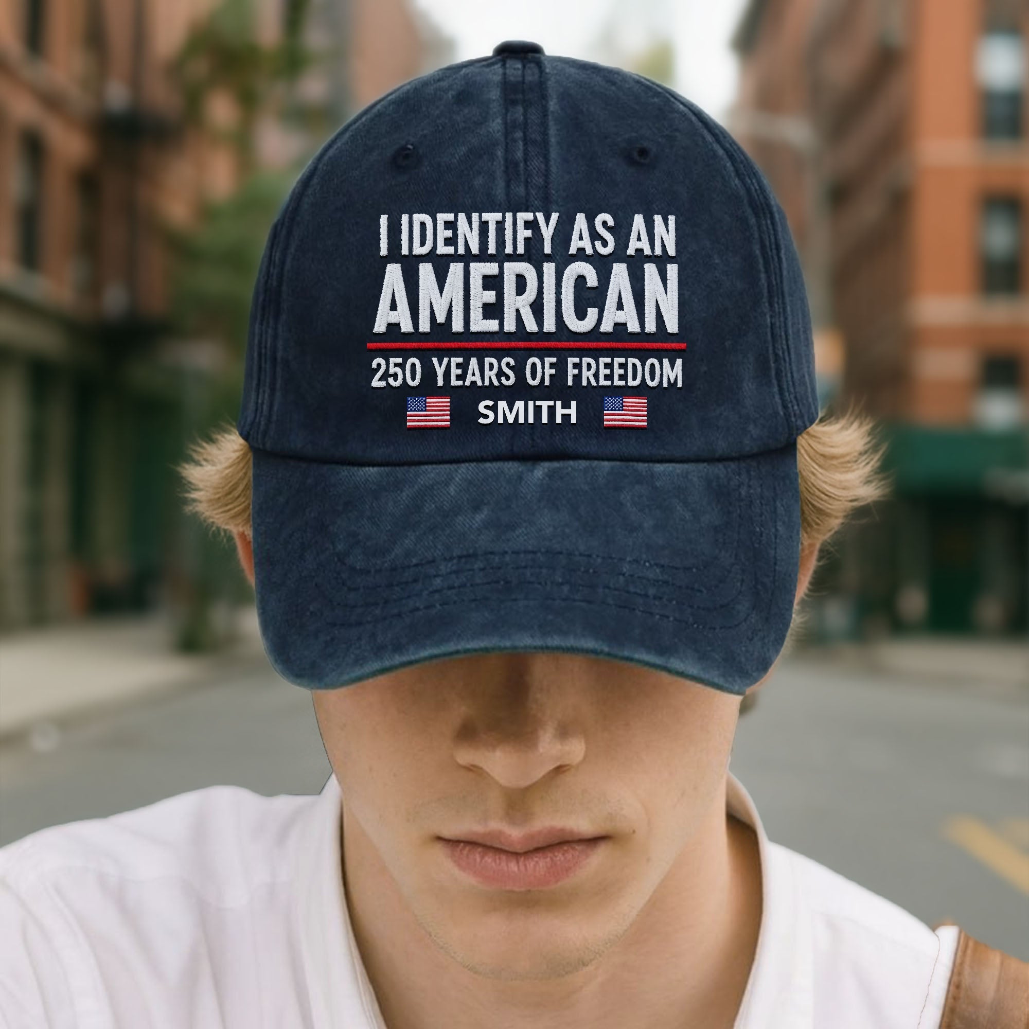 Personalized Washed Denim Cap American Flag Gift for Dad
