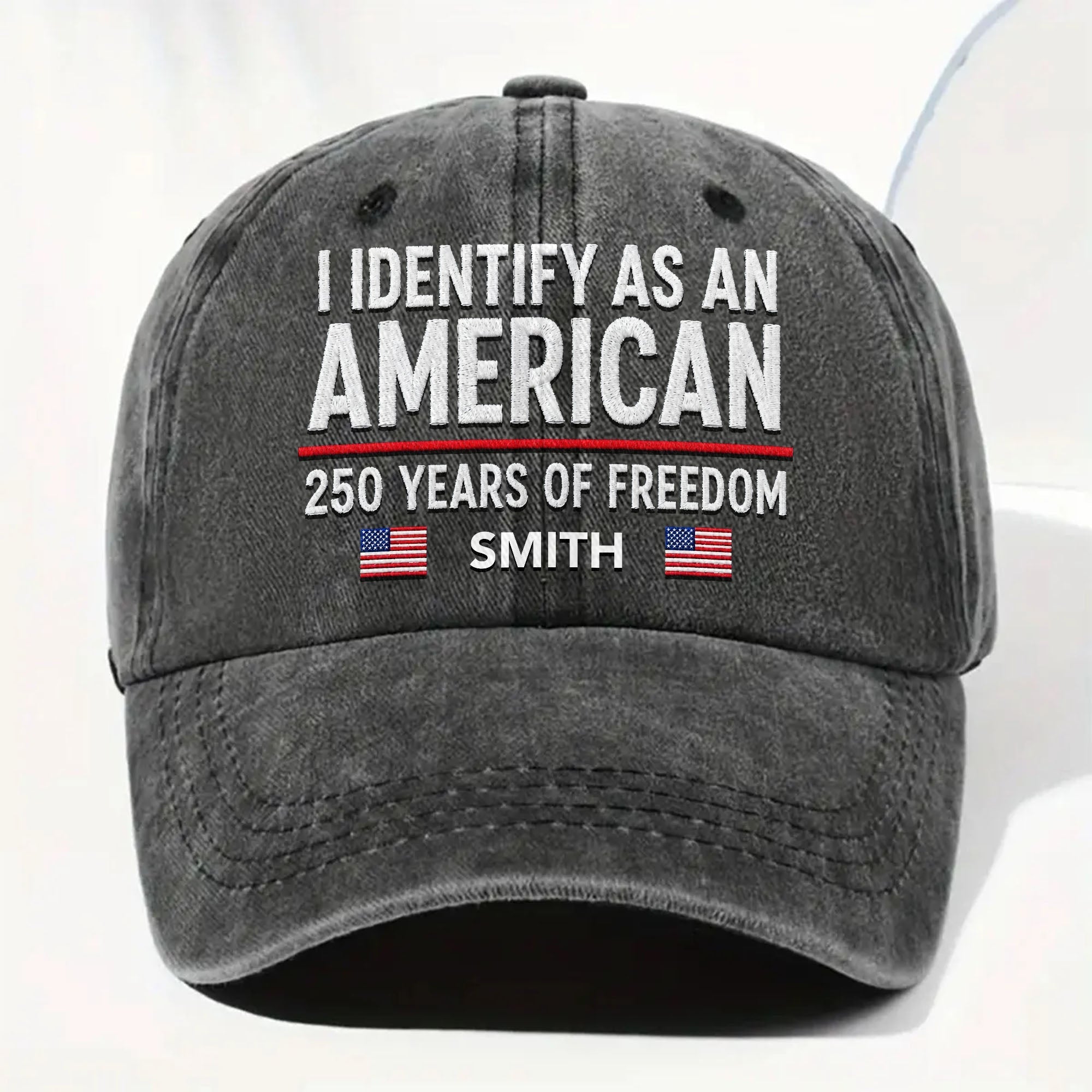Personalized Washed Denim Cap American Flag Gift for Dad