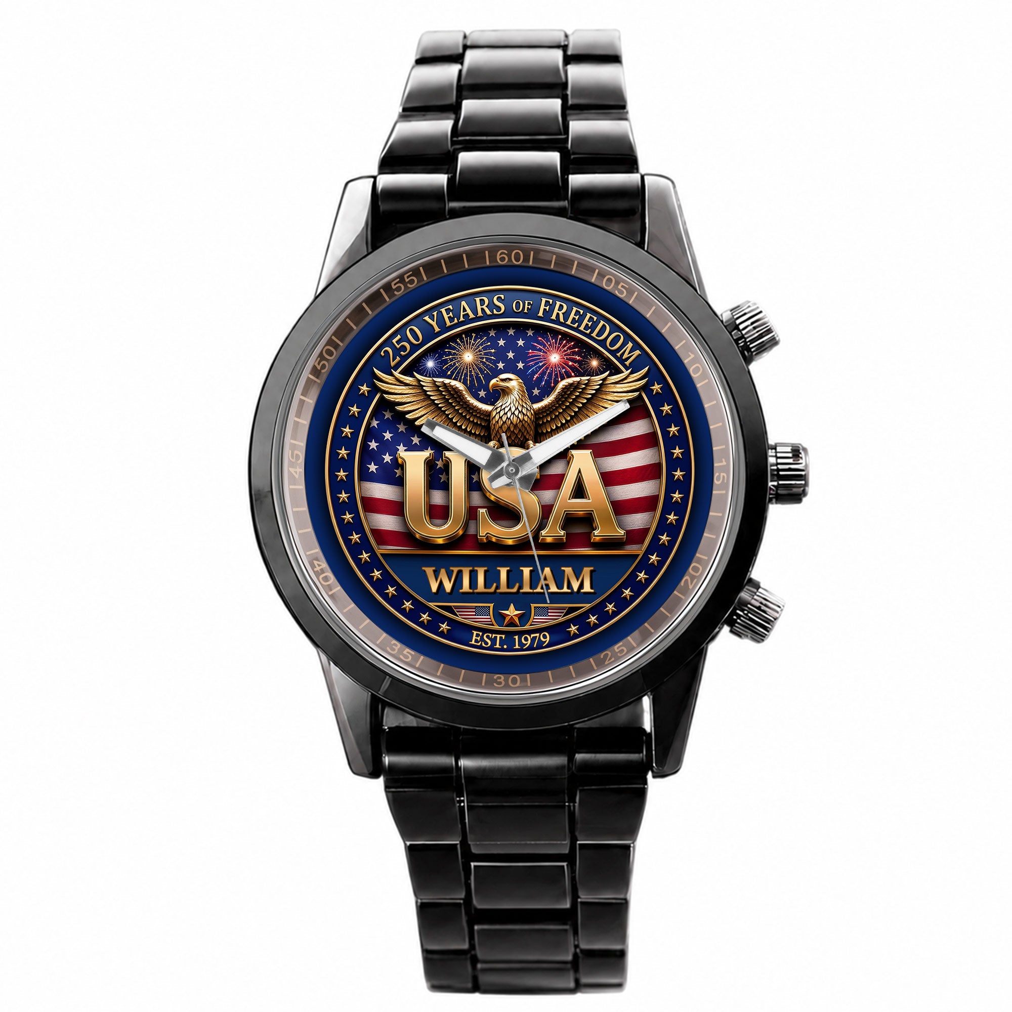 Personalized Men's Watch Custom Name USA Flag Gift for Dad