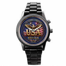 Load image into Gallery viewer, Personalized Men's Watch Custom Name USA Flag Gift for Dad

