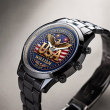 Load image into Gallery viewer, Personalized Men's Watch Custom Name USA Flag Gift for Dad
