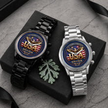 Load image into Gallery viewer, Personalized Men's Watch Custom Name USA Flag Gift for Dad
