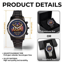 Load image into Gallery viewer, Personalized Men's Watch Custom Name USA Flag Gift for Dad

