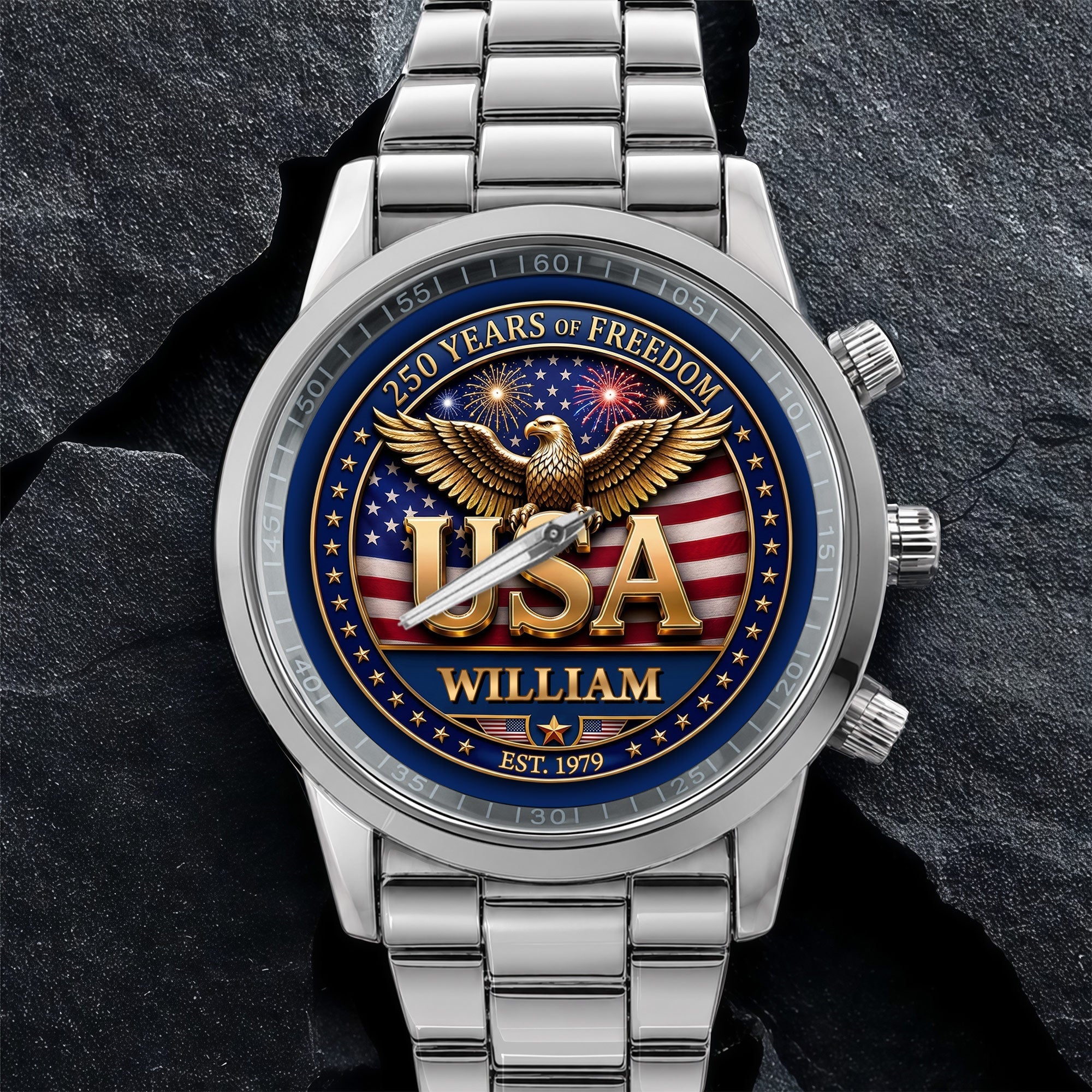 Personalized Men's Watch Custom Name USA Flag Gift for Dad