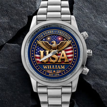 Load image into Gallery viewer, Personalized Men's Watch Custom Name USA Flag Gift for Dad
