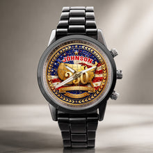 Load image into Gallery viewer, Personalized Black Men's Watch with Custom Name for Dad's Anniversary
