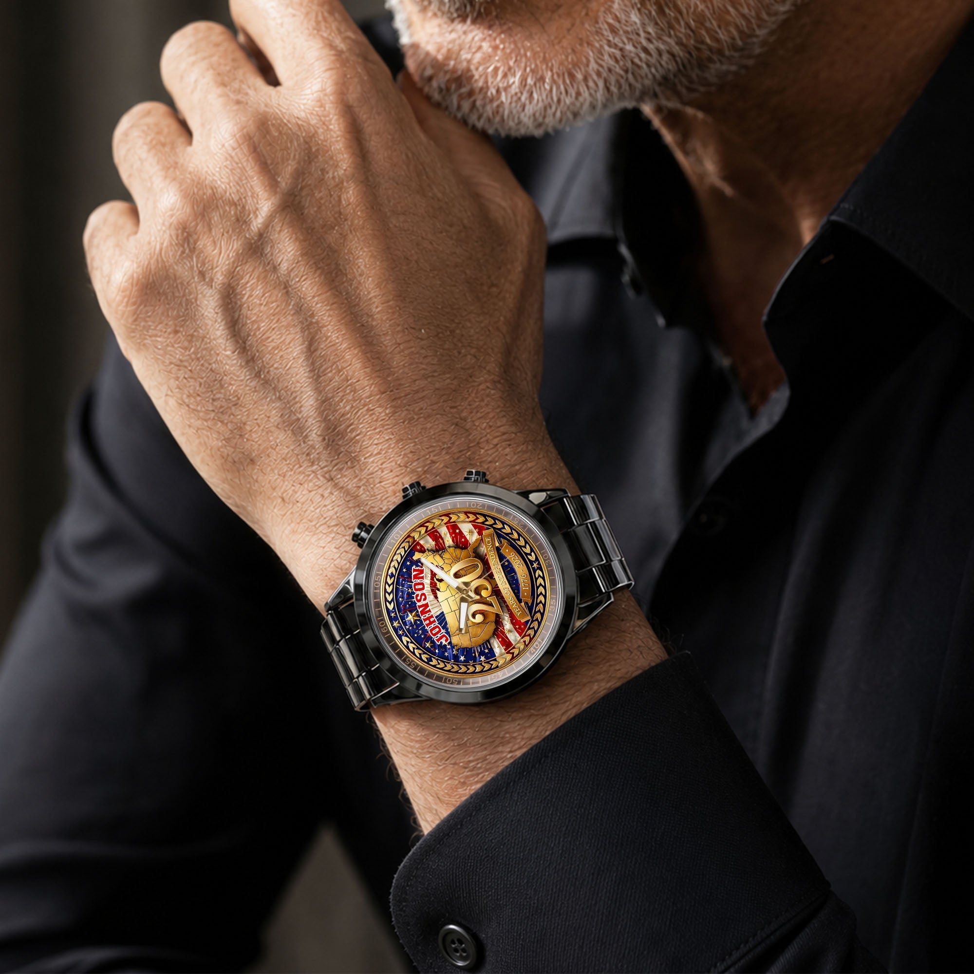 Personalized Black Men's Watch with Custom Name for Dad's Anniversary