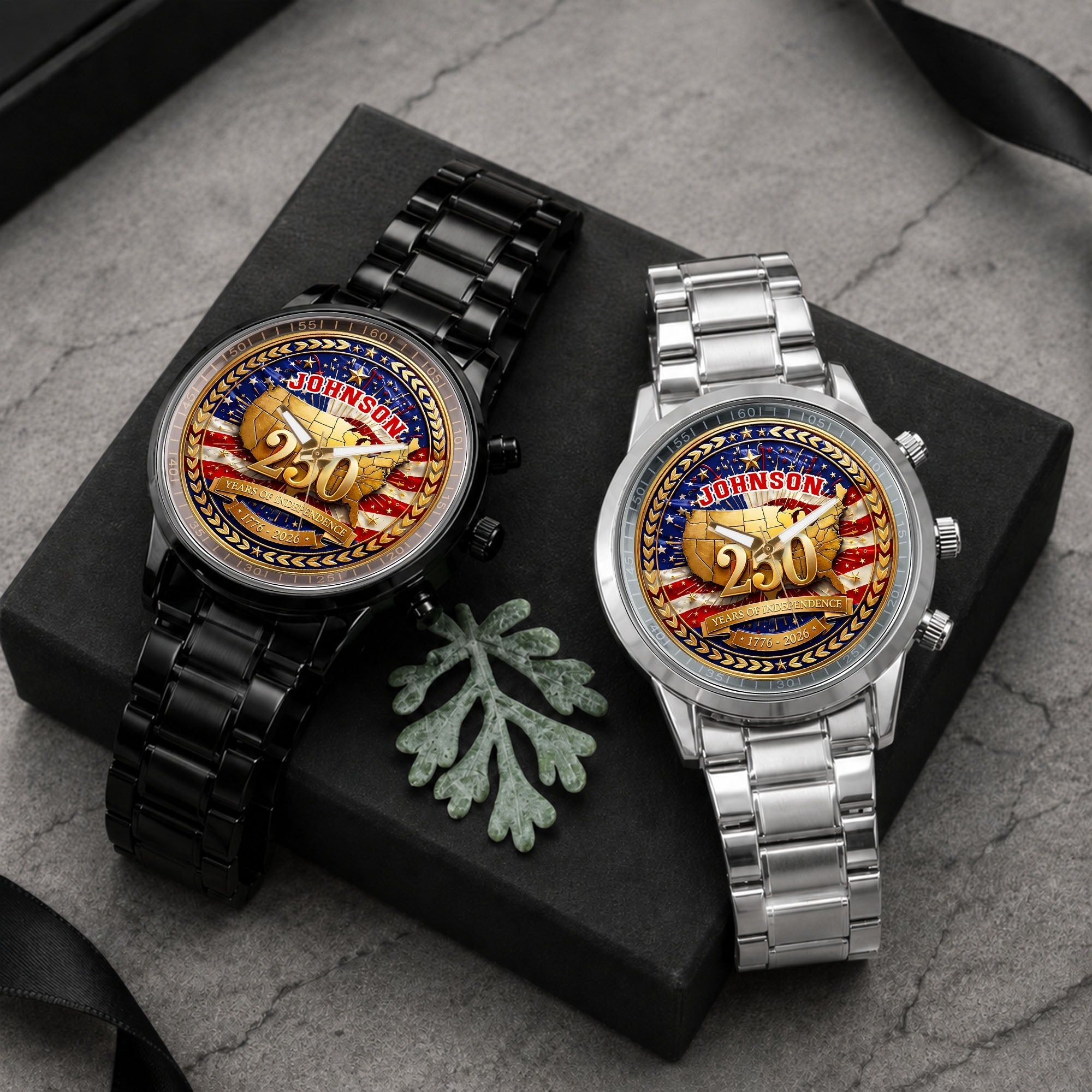 Personalized Black Men's Watch with Custom Name for Dad's Anniversary