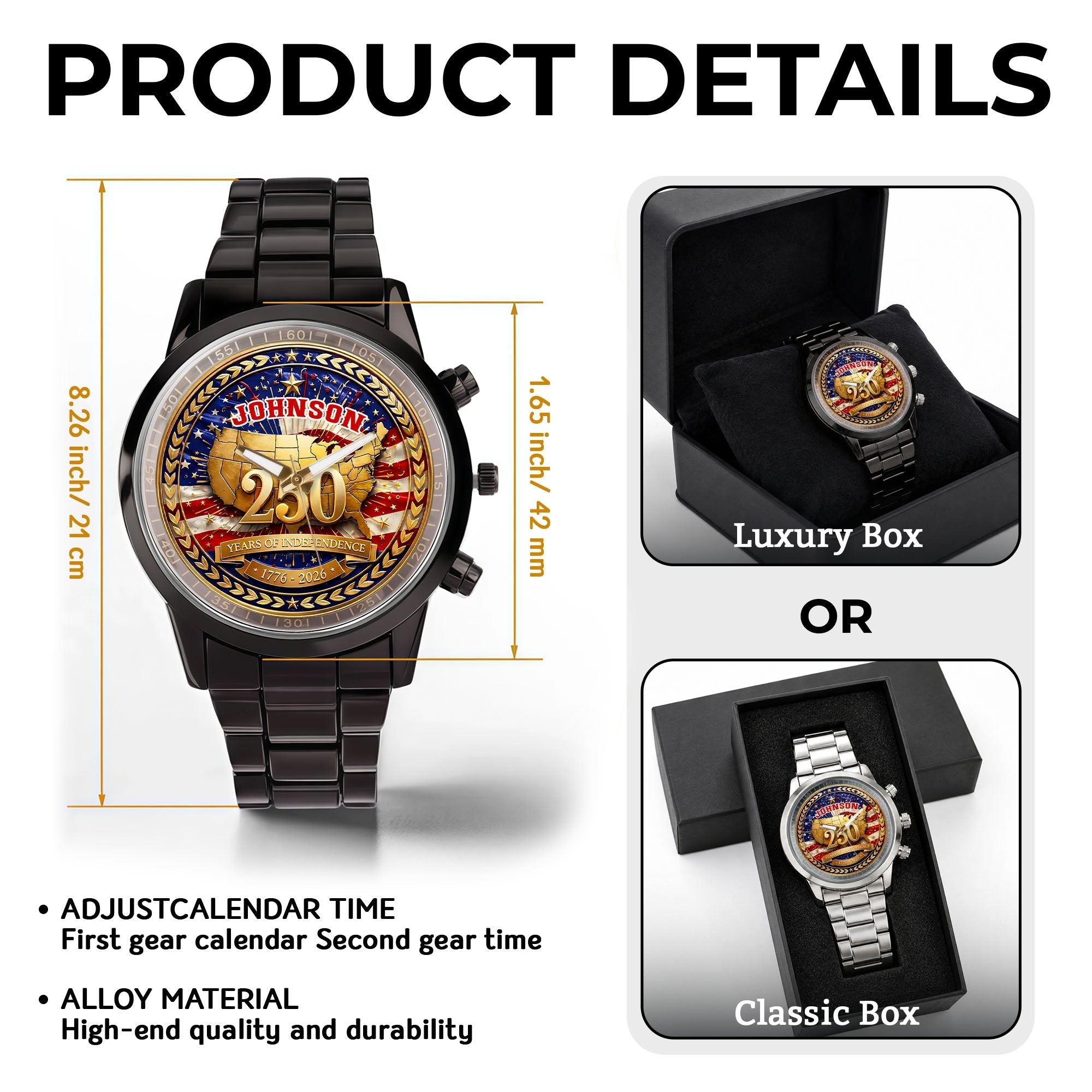 Personalized Black Men's Watch with Custom Name for Dad's Anniversary