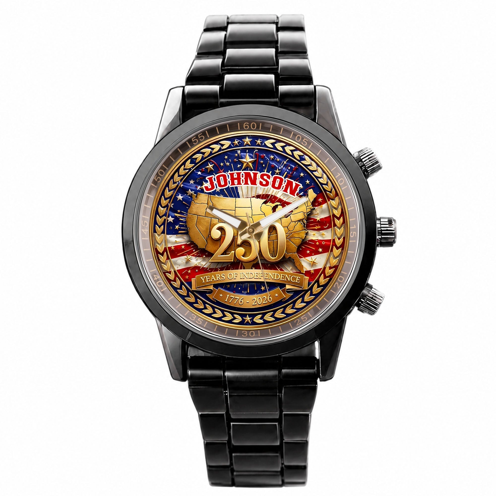 Personalized Black Men's Watch with Custom Name for Dad's Anniversary