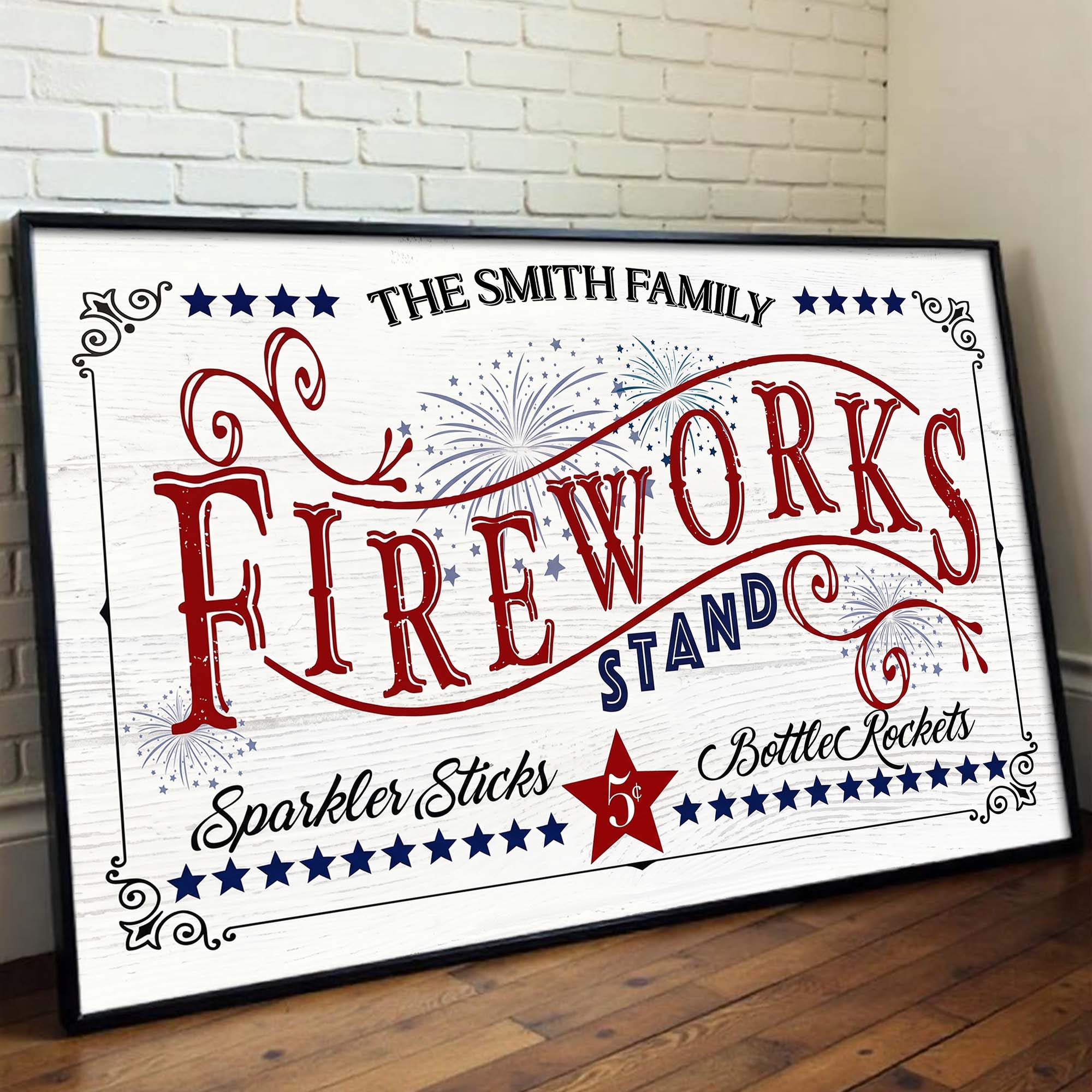 Personalized Family Fireworks Horizontal Poster Custom Name Gift