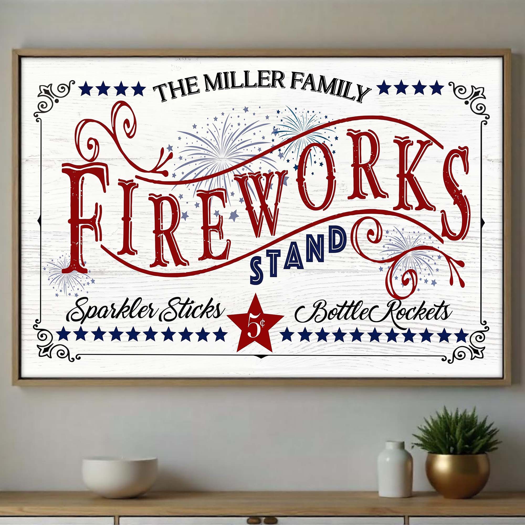 Personalized Family Fireworks Horizontal Poster Custom Name Gift