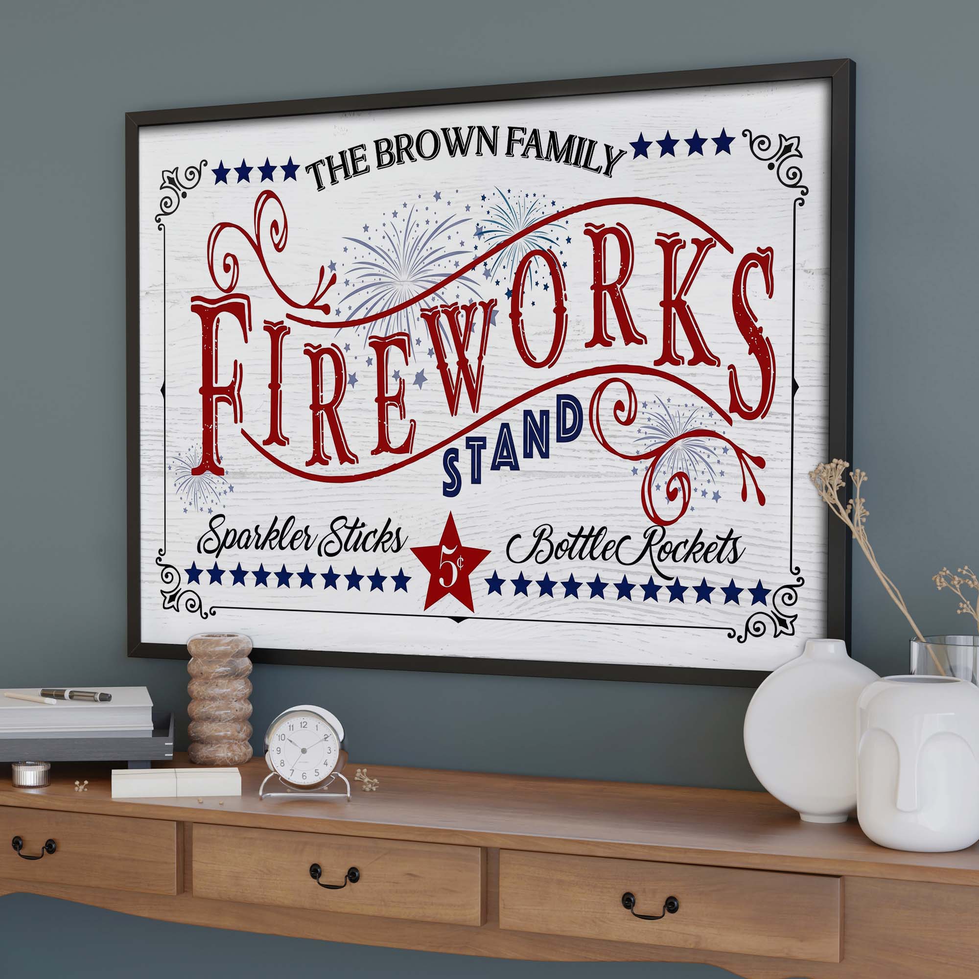 Personalized Family Fireworks Horizontal Poster Custom Name Gift