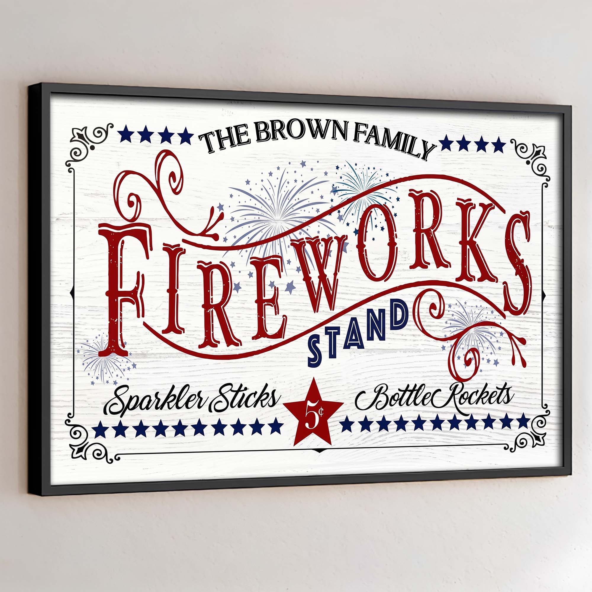 Personalized Family Fireworks Horizontal Poster Custom Name Gift