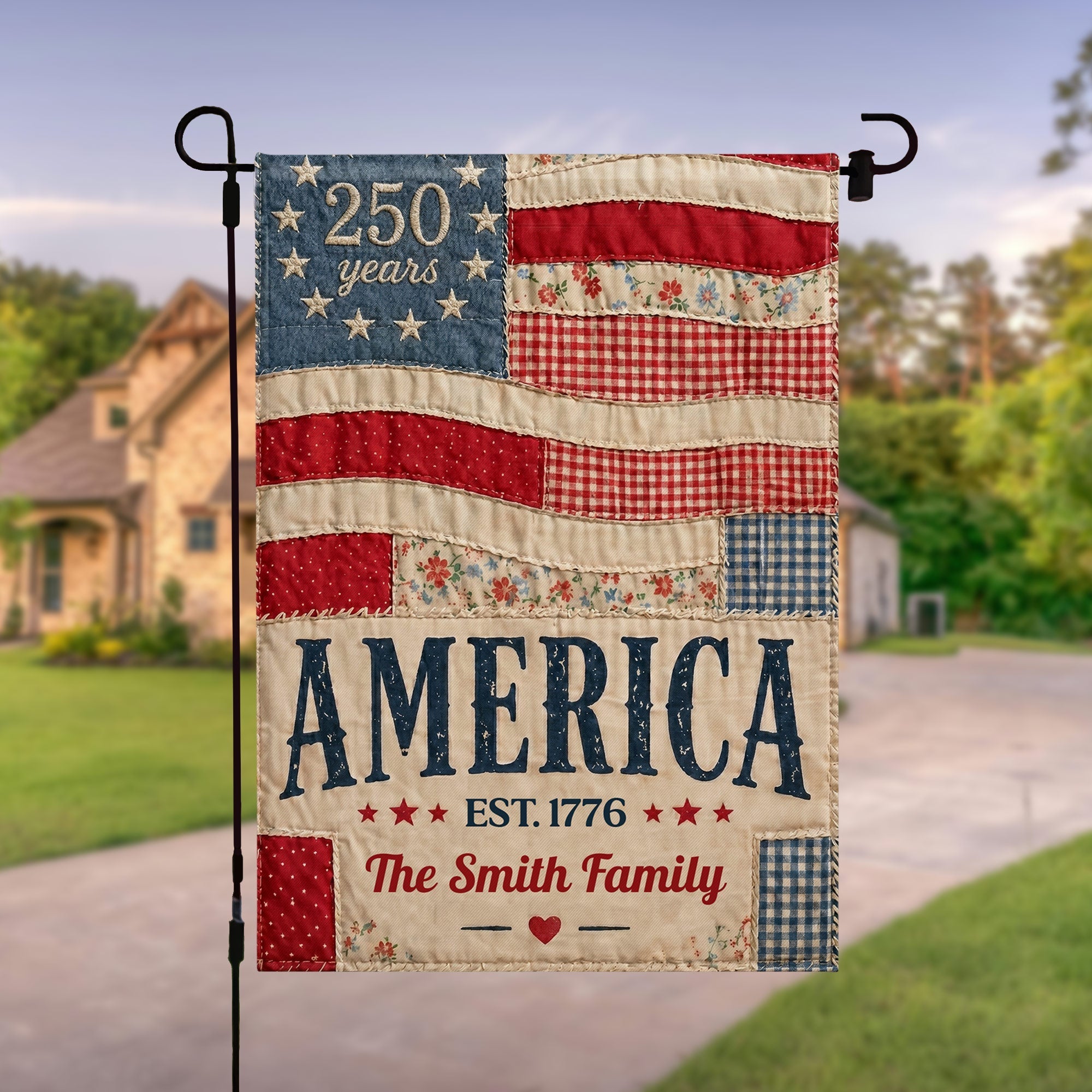 Personalized American Flag Garden Banner Custom Family Name for 4th of July