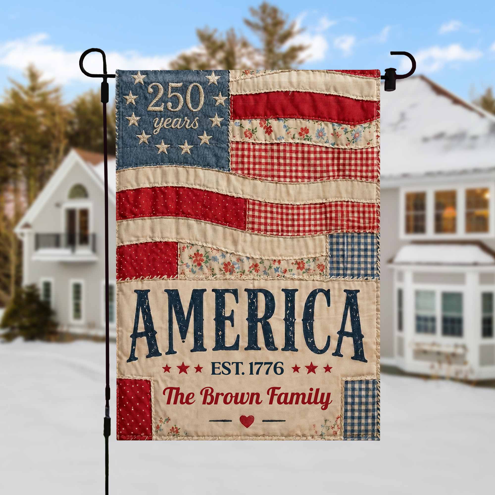 Personalized American Flag Garden Banner Custom Family Name for 4th of July