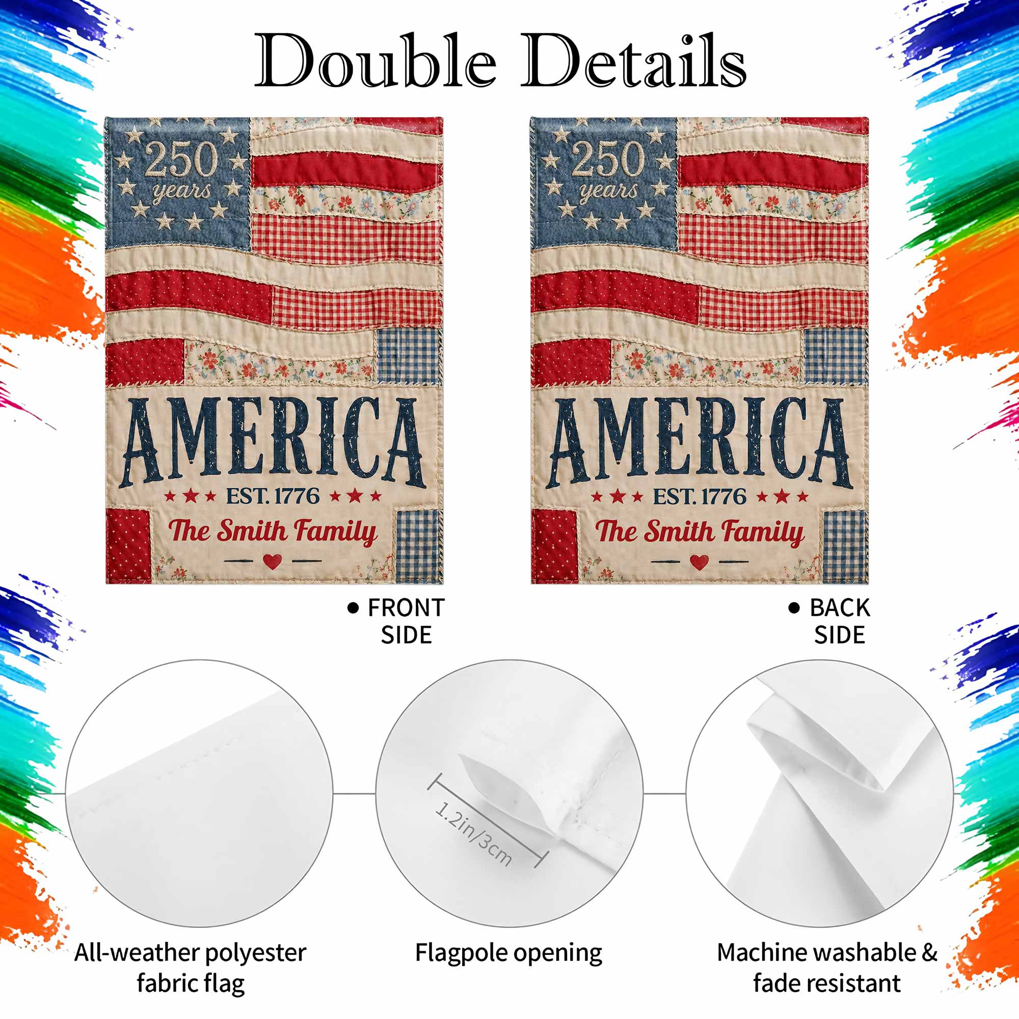 Personalized American Flag Garden Banner Custom Family Name for 4th of July