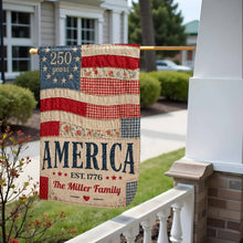 Load image into Gallery viewer, Personalized American Flag Garden Banner Custom Family Name for 4th of July
