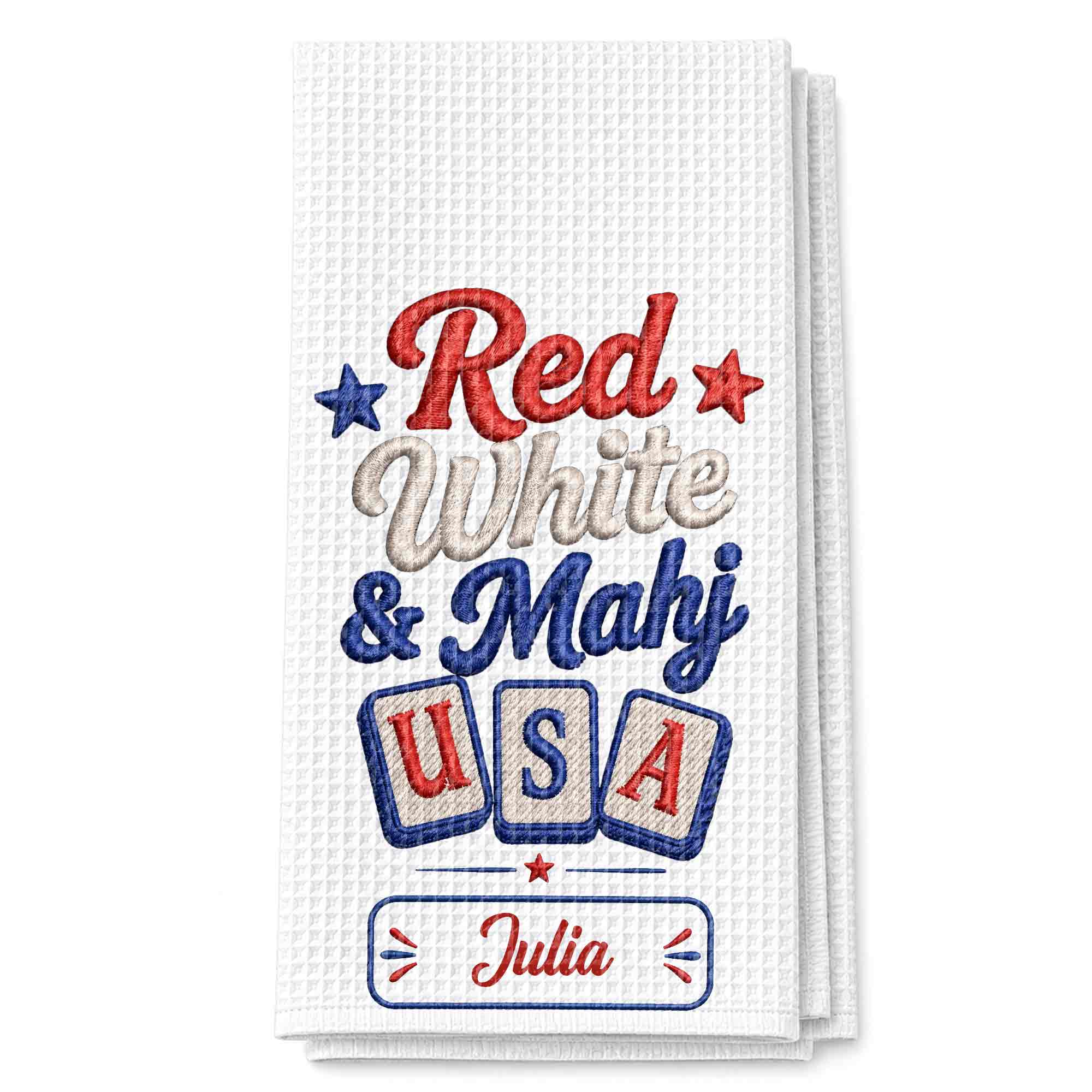 Personalized Patriotic Mahjong Embroidery Kitchen Towel 4th of July Gift