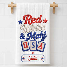 Load image into Gallery viewer, Personalized Patriotic Mahjong Embroidery Kitchen Towel 4th of July Gift
