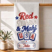 Load image into Gallery viewer, Personalized Patriotic Mahjong Embroidery Kitchen Towel 4th of July Gift
