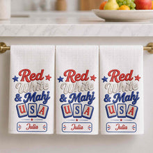 Load image into Gallery viewer, Personalized Patriotic Mahjong Embroidery Kitchen Towel 4th of July Gift
