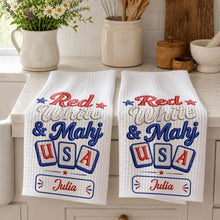 Load image into Gallery viewer, Personalized Patriotic Mahjong Embroidery Kitchen Towel 4th of July Gift
