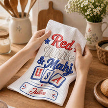 Load image into Gallery viewer, Personalized Patriotic Mahjong Embroidery Kitchen Towel 4th of July Gift
