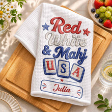 Load image into Gallery viewer, Personalized Patriotic Mahjong Embroidery Kitchen Towel 4th of July Gift
