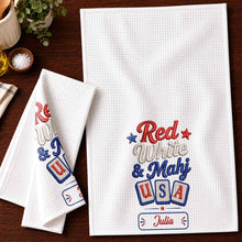 Load image into Gallery viewer, Personalized Patriotic Mahjong Embroidery Kitchen Towel 4th of July Gift
