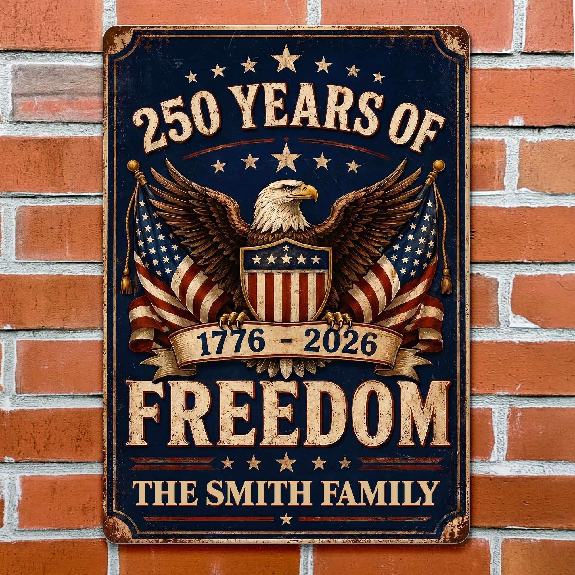 Personalized Metal Sign American Flag Custom Family Name Gift
